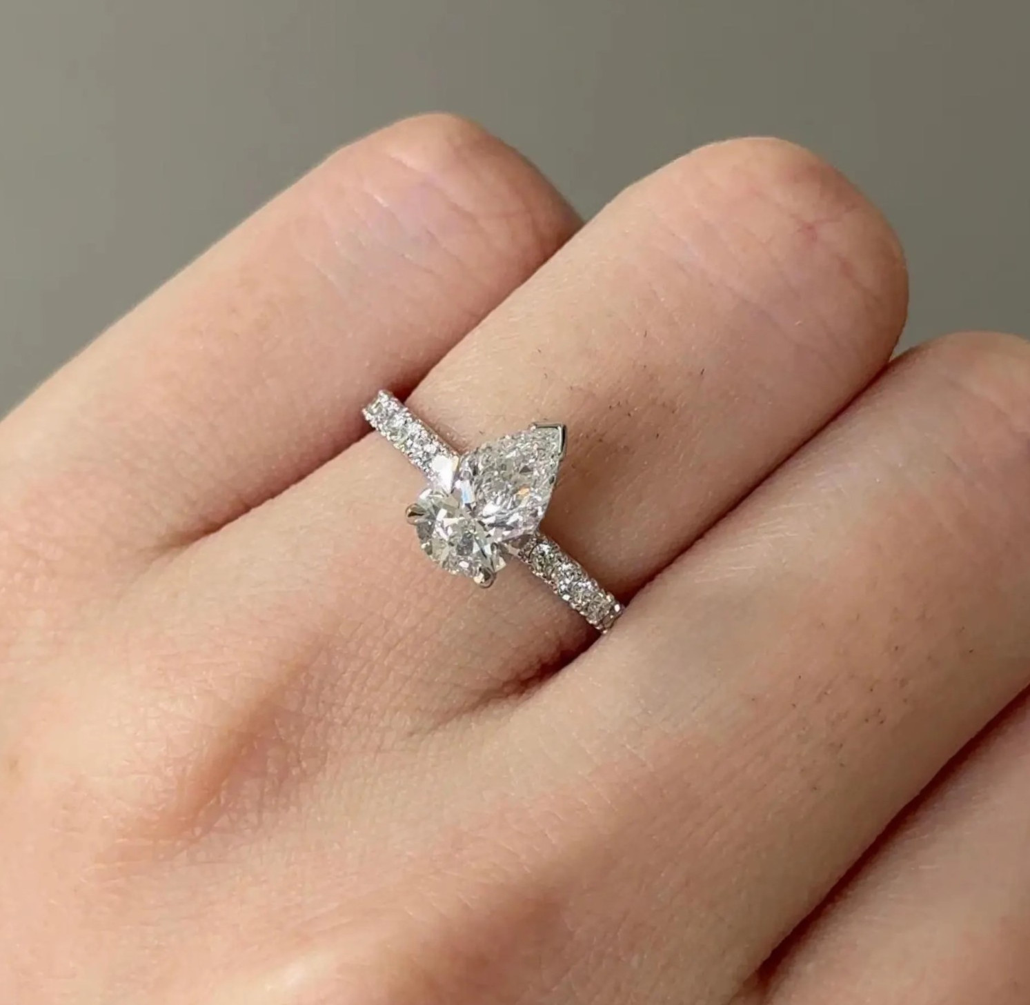 Pear Cut Moissanite Engagement Ring, 925 Silver Anniversary Ring Gift for Wife