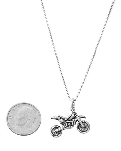 Sterling Silver 3D Motocross Dirt Bike Charm with Box Chain Necklace (Options)
