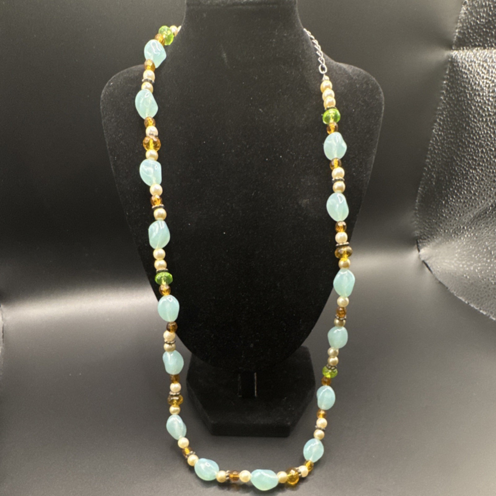 Beaded Blue Brown Green Adjustable Cable Chain Necklace