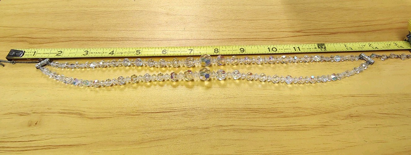 Beautiful Vintage Aurora Borealis Double Strand Necklace With Hook Closure 14 In