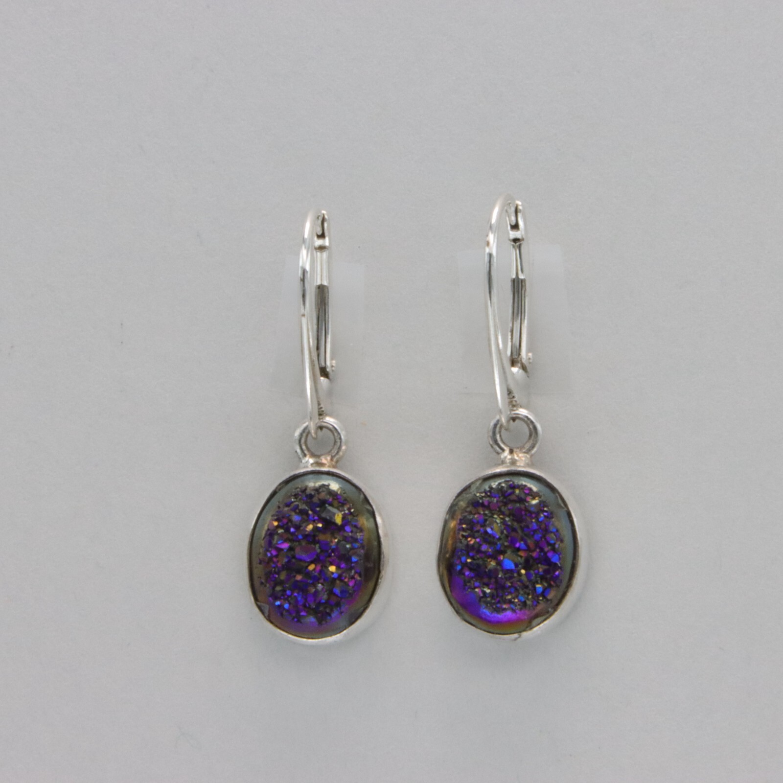 Oval DRUZY / Druse / Drusy Quartz Earrings – 925 STERLING SILVER Leverback #154e