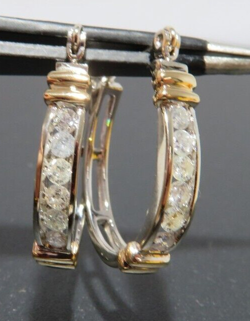 14KK 2TONE DIAMOND HOOOP EARRINGS 0.25 tcw 3.66 grams (AI-2359)