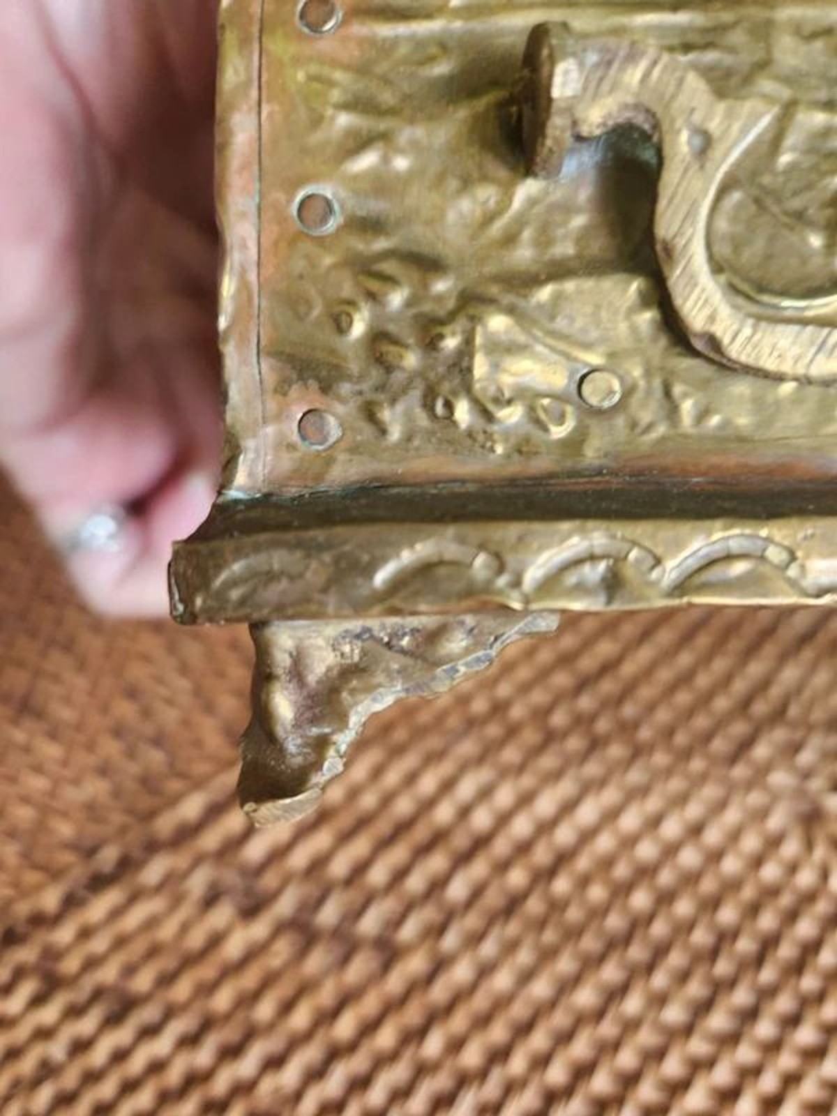 Embossed Gold Treasure Box, Jewelry Casket, Lined – handles Ornate Antique UK