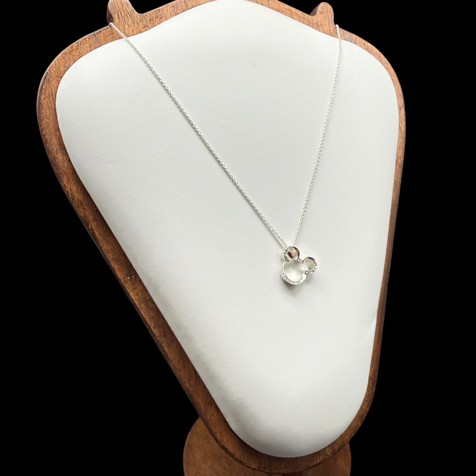 Disney I Love Mickey Pendant Necklace Fine Silver Plated Swarovski Crystal NWT