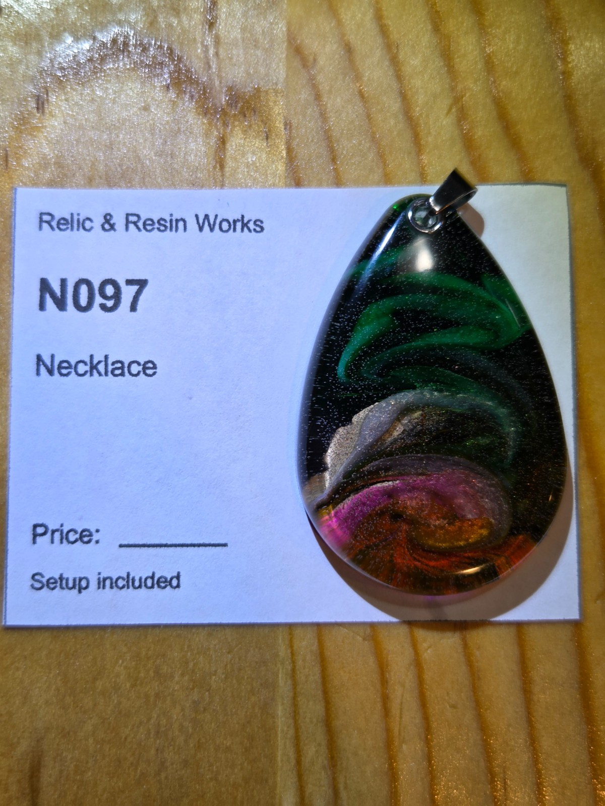 Handmade Cosmic Aurora Petri Effect Resin Teardrop Necklace N097