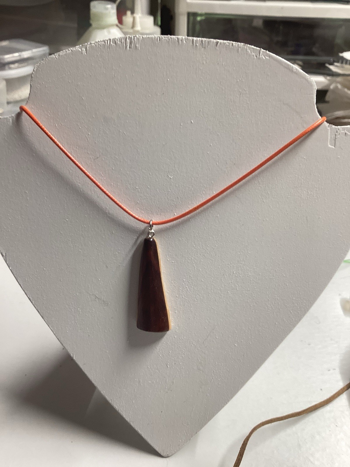 Orange Cord Necklace Pendant Two Tone Wooden Pendant Charm Handmade