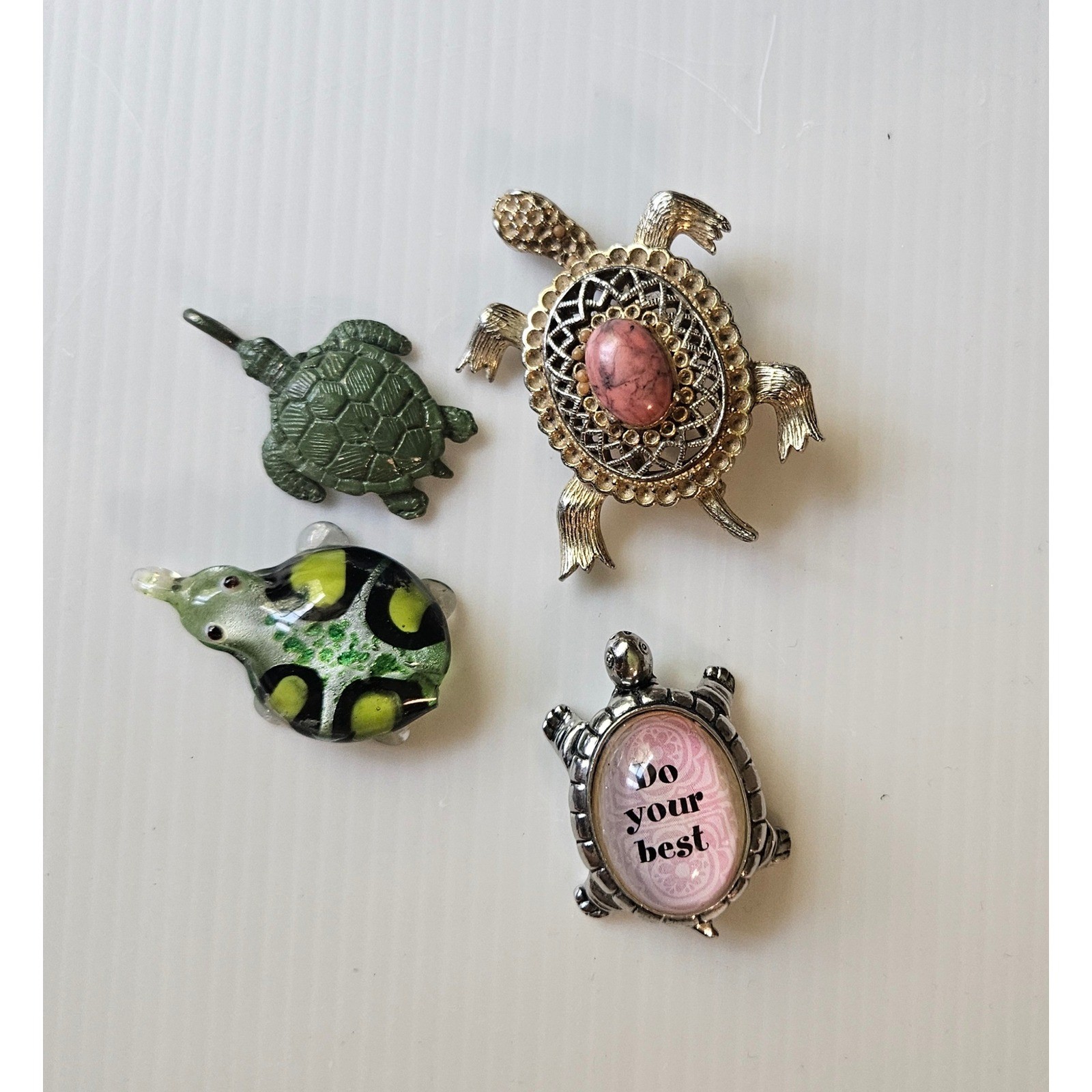 Vintage Turtle Figurines Lot – Metal, Resin & Acrylic Turtles – Small Set