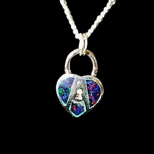 18″ x 1mm Sterling EP Cable Chain w 20mm x 13mm Sterling Fire Opal Heart Pendant