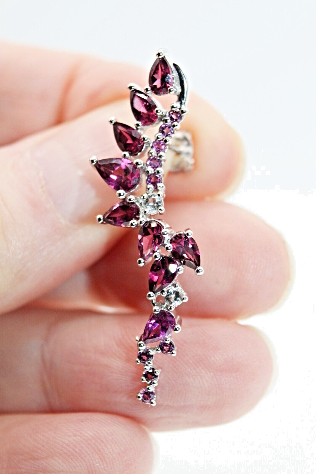 Silver Rhodolite Necklace Earrings Natural Gems Solid Sterling 17 to 19 Inch