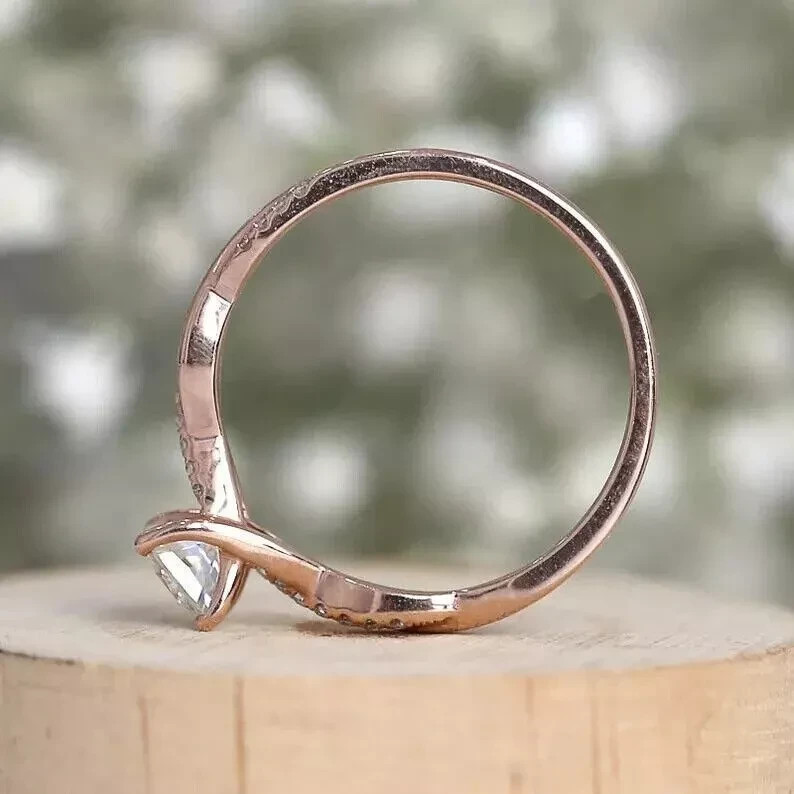 1.60 Ct Cushion Cut White Diamond Lab-Created Wedding Ring 14K Rose Gold FN