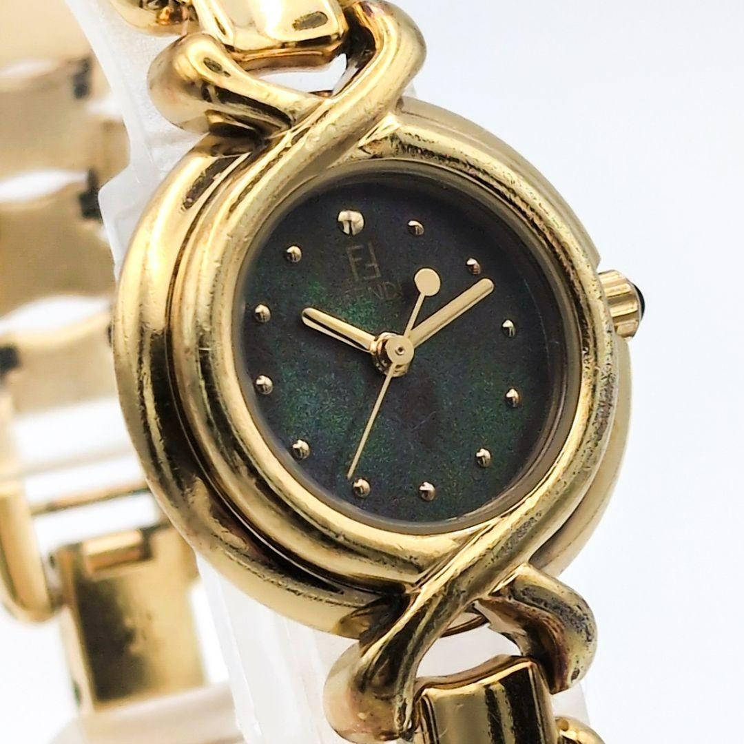 FENDI 700L Watch Gold Shell Dial Quartz 26.1mm 16cm Leather Band Vintage