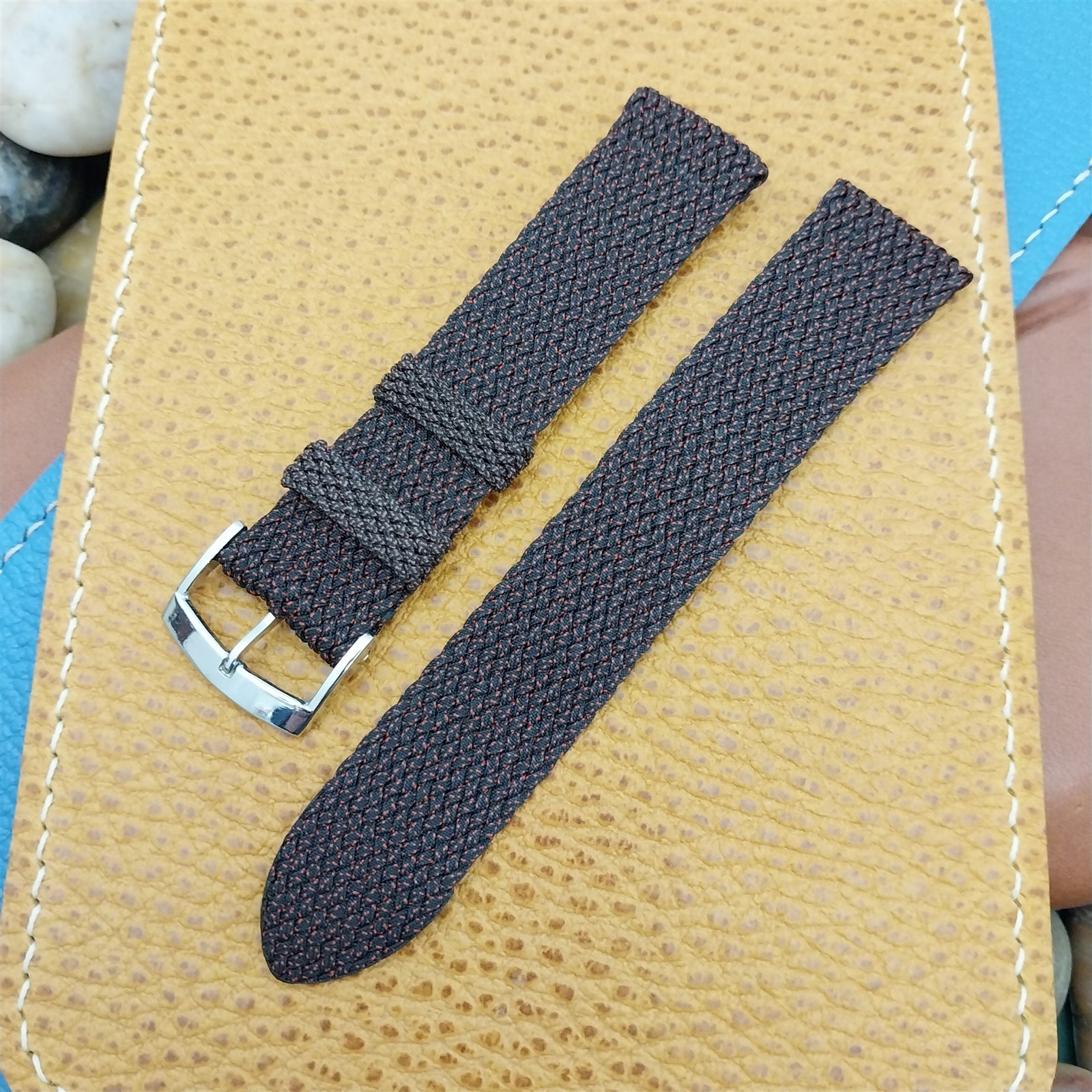 Perlon 2-piece Black & Red Melange Unused nos 1960s-1970s Vintage Watch Strap
