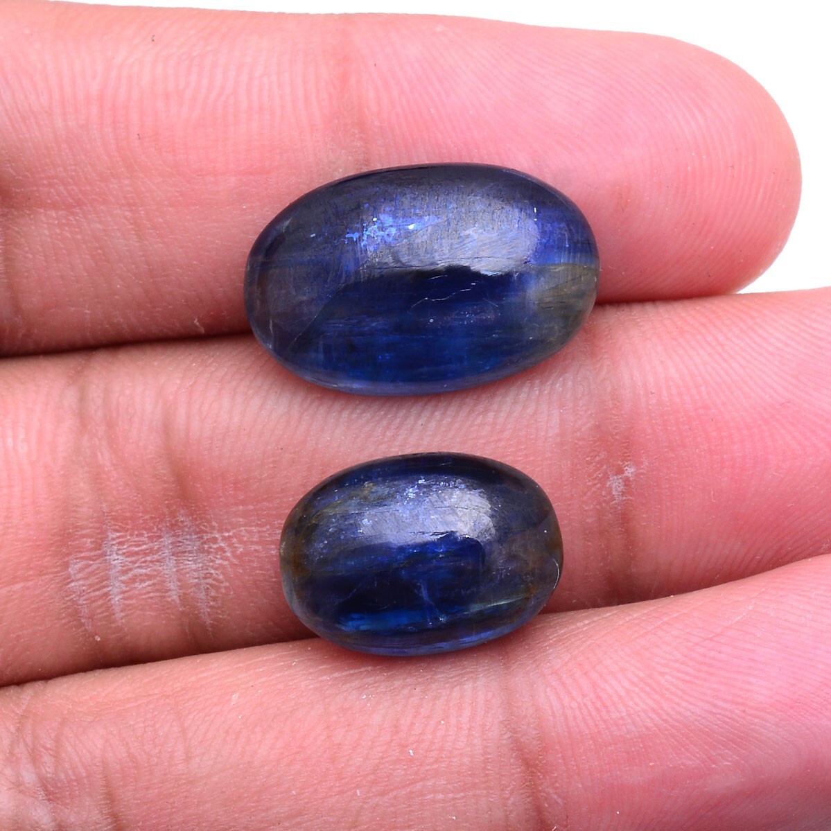 2 Pcs Natural Blue Kyanite Top Grade 15-19mm Oval Cabochon Untreated Gemstones