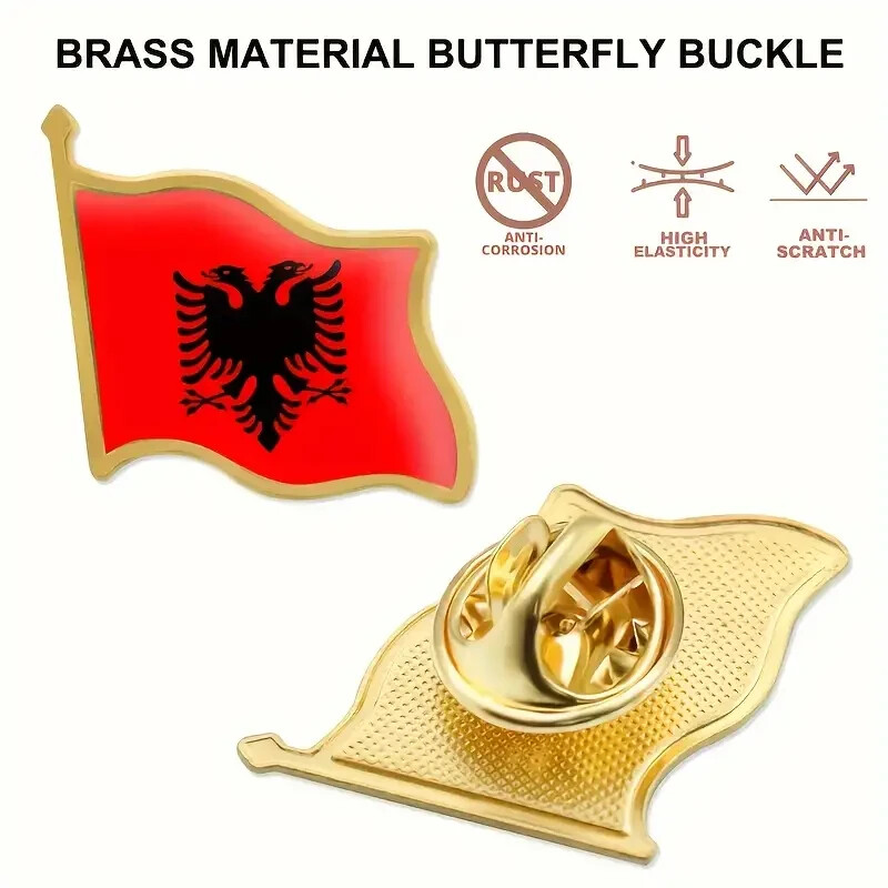 Albanian Waving Flag Lapel Pins, Patriotic Albania Flag Metal Pin