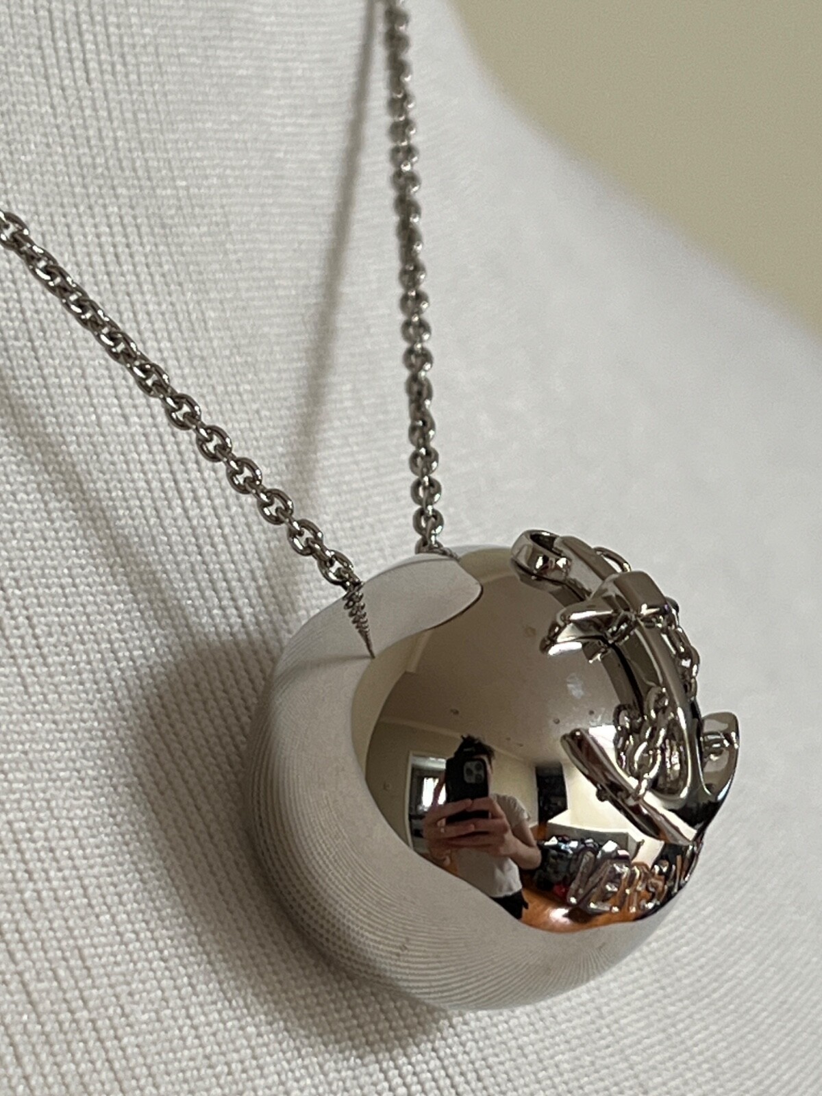 NIB Versace Nautical Anchor Logo Large Silver Sphere Round Pendant Necklace $975
