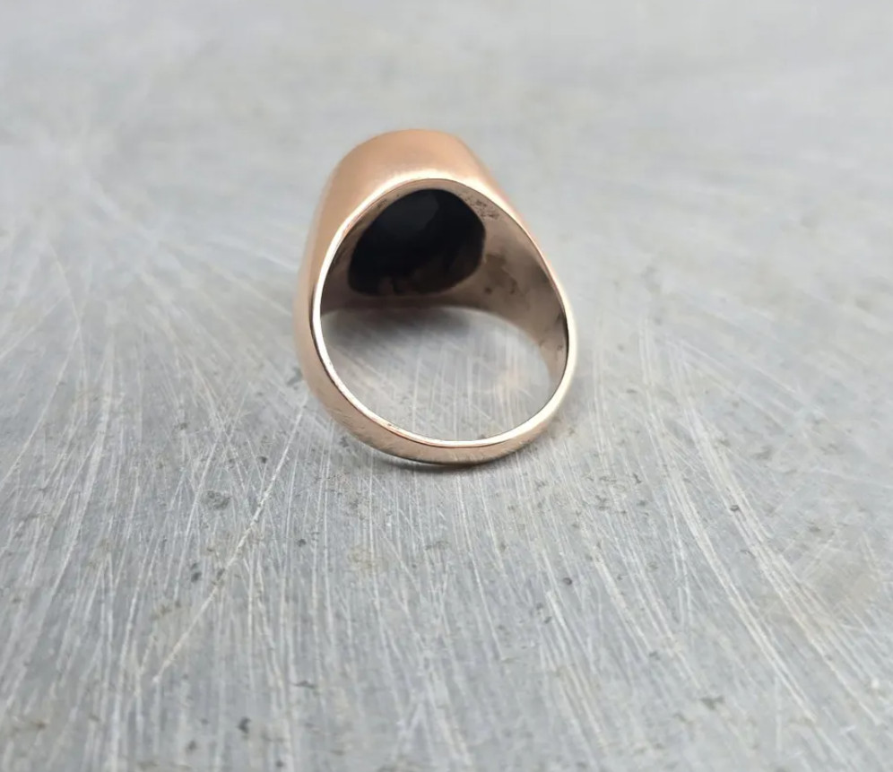 Genuine Black Onyx Men’s Signet Ring Vintage Copper Men’s Onyx Jewelry For Gift
