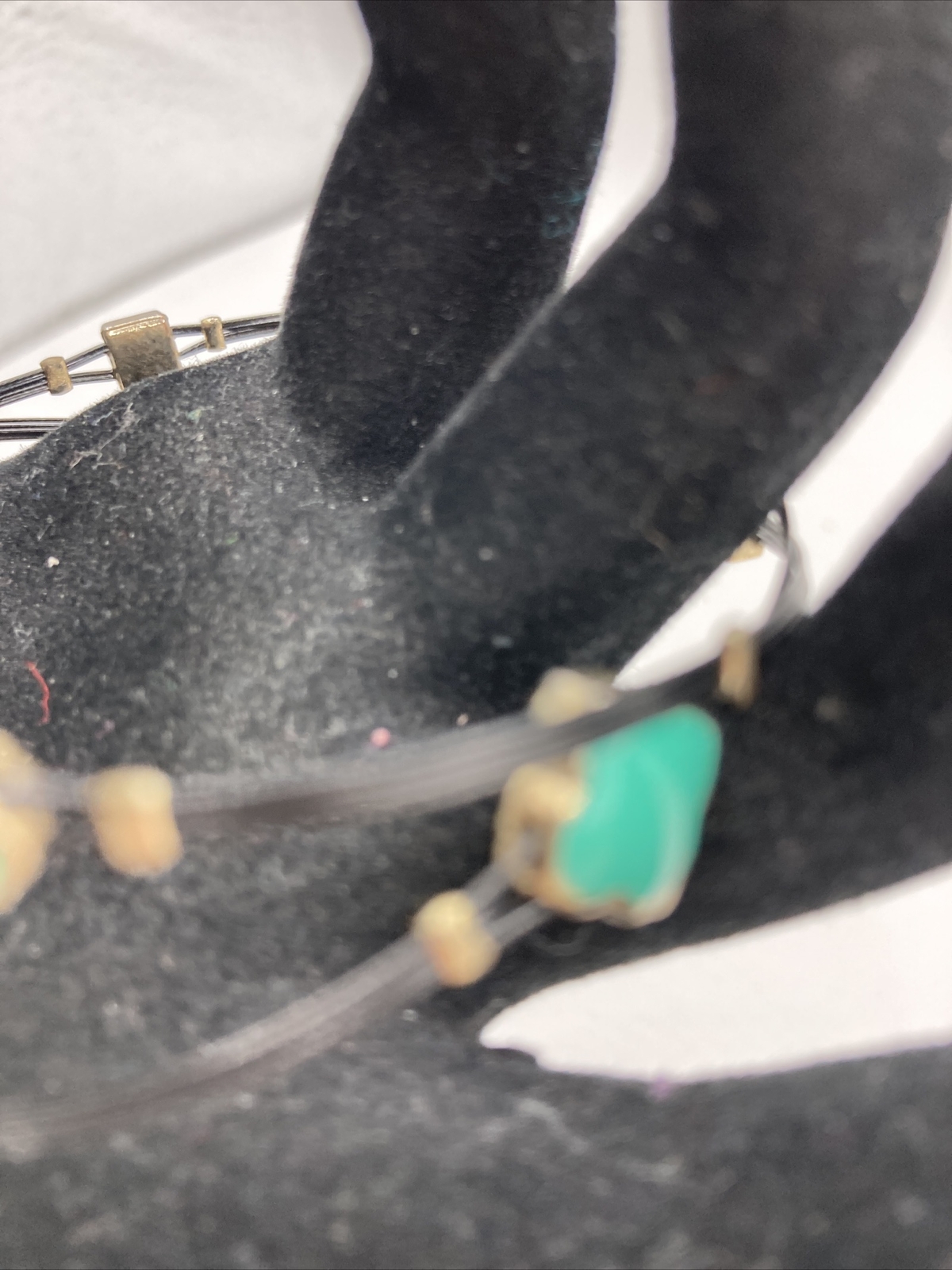 Green Enamel Clover Black Coated Wire Gold TOne Clear Crystal Bangle Bracelet