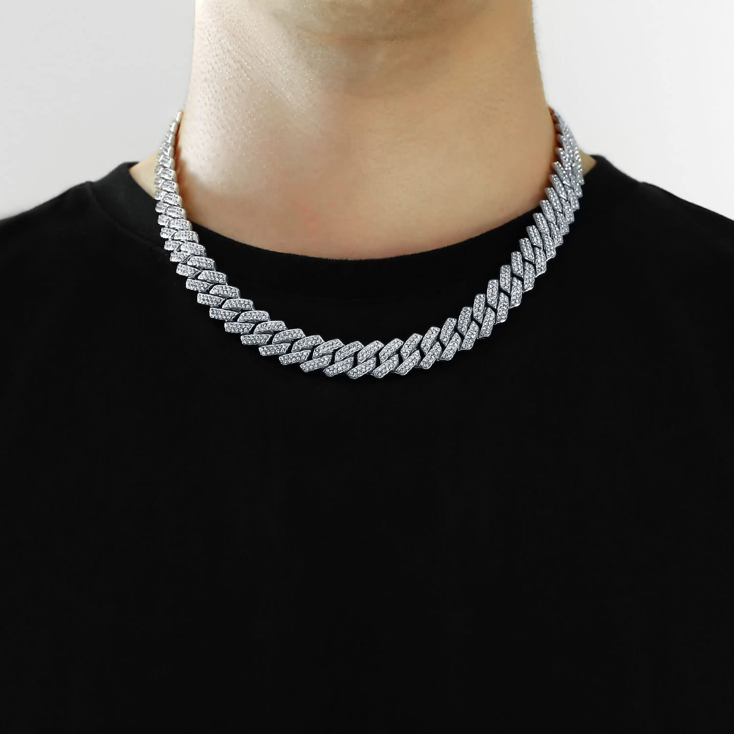Men’s 15MM White Gold Plated Iced CZ Out Solid Miami Cuban Link Bracelet Chain