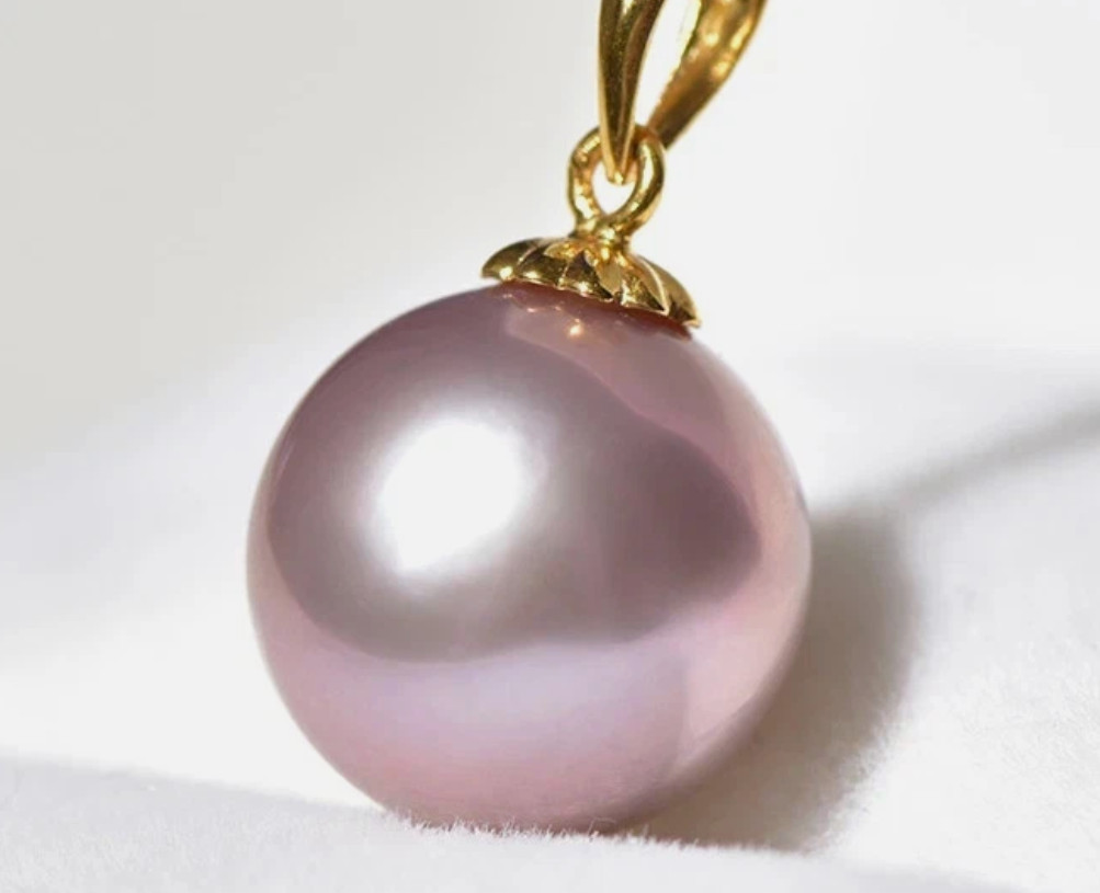 HUGE 12-13 mm Pink purple natural south sea pearl pendant S925 silver