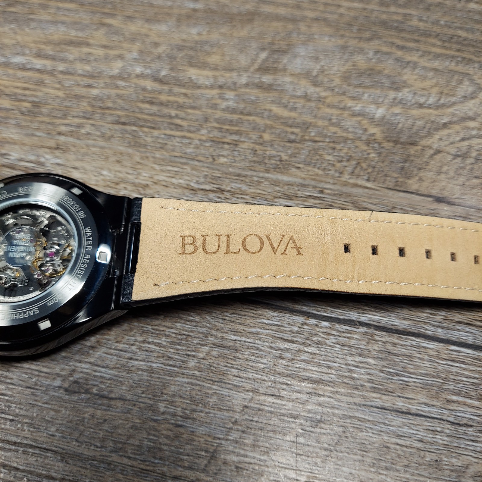 Bulova Men’s Maquina Automatic Black Leather Strap Watch 98A238 | Never Worn