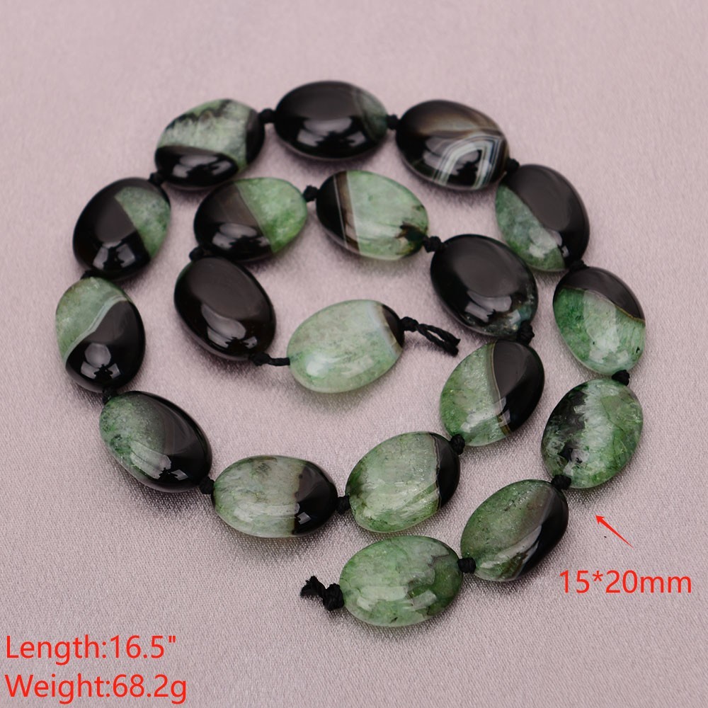16” Natural Stone Multi color Green Black Agate Oval Gems Slab Loose Beads DIY