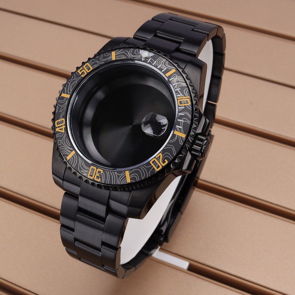 Black 40mm Diver Watch Case Sapphire Glass For Seiko NH35 NH36 ETA2824 Movement