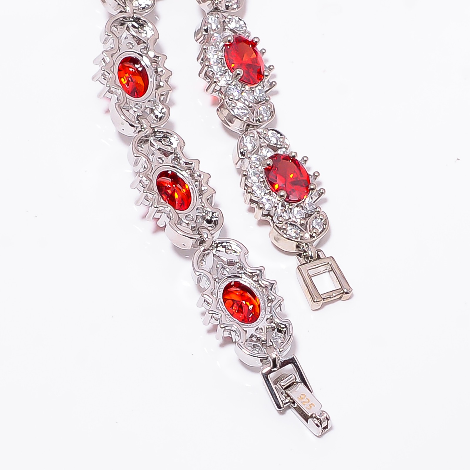Ruby – Simulated)Spinel, CZ 925 Sterling Silver Tennis Bracelet B129021