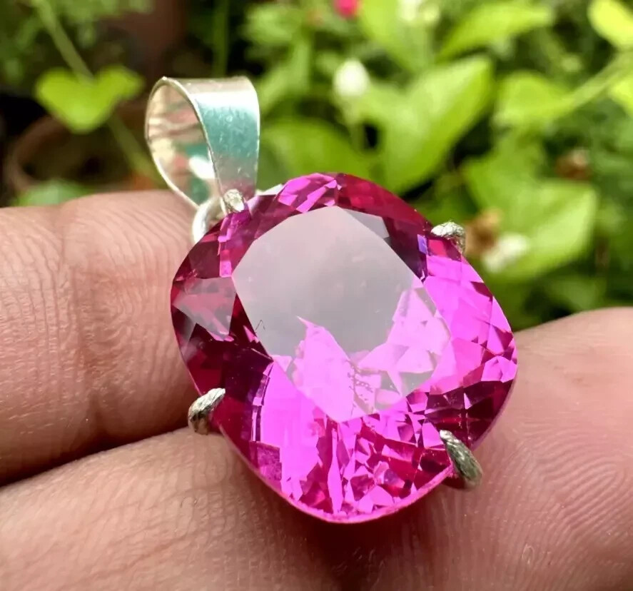 Natural 25 Ct Pink Sapphire Cushion Cut 925 Solid Silver Pendant Gemstone