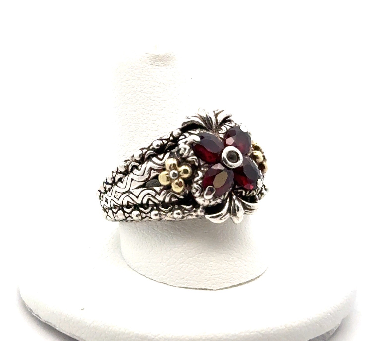 Barbara Bixby Sz. 8.5 Sterling Silver Rhodolite Garnet & 18k Gold Ring, 14.6g
