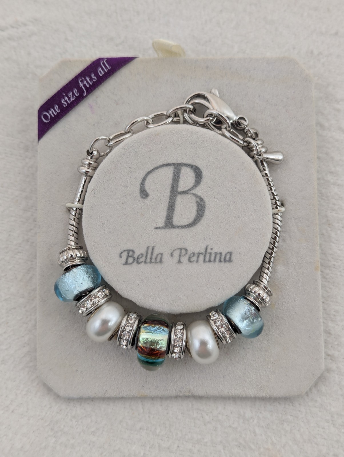 Bella Perlina Charm Bracelet Silver Tone 6-8″ Adjustable