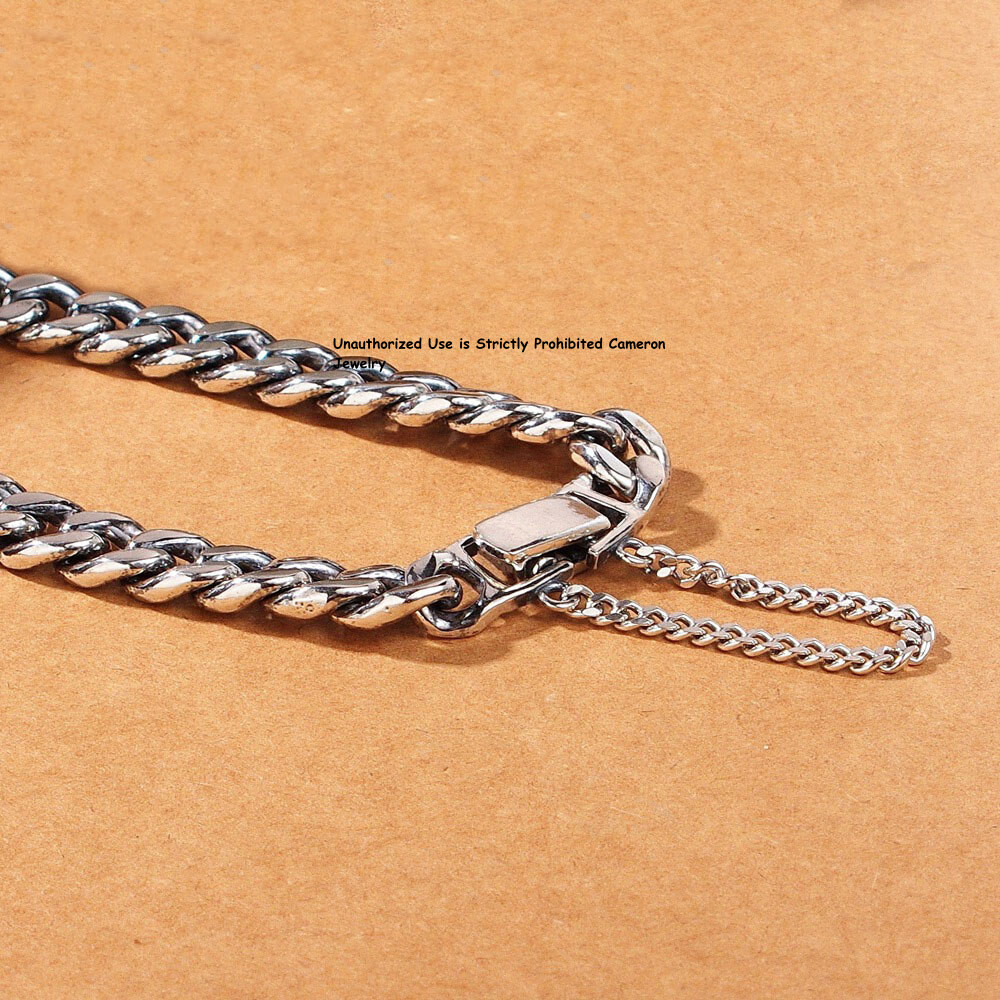 Pure S925 Sterling Silver Chain 8mm Curb Extend Link Bracelet 6.7-8.3inch