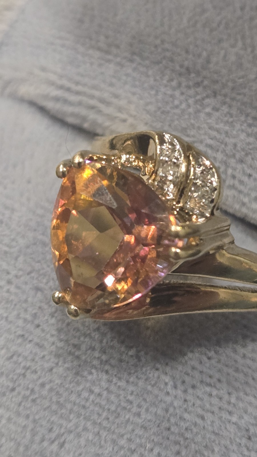 Min Of 2 CT 10k Mystic Fire Topaz Diamond Ring Orange Signed Designer Sz 7