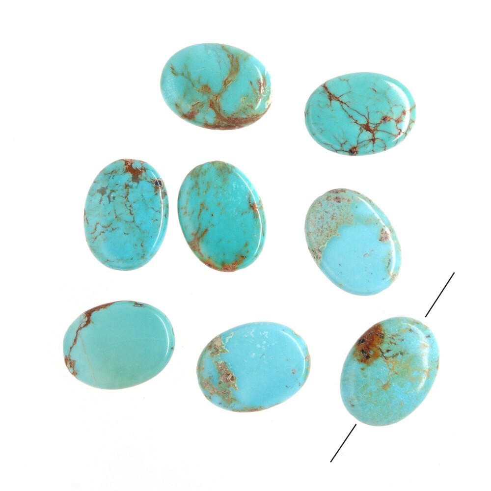 8 Genuine Chinese Turquoise Flat Oval Beads ap. 12mm x 16mm Blue/Green #25142