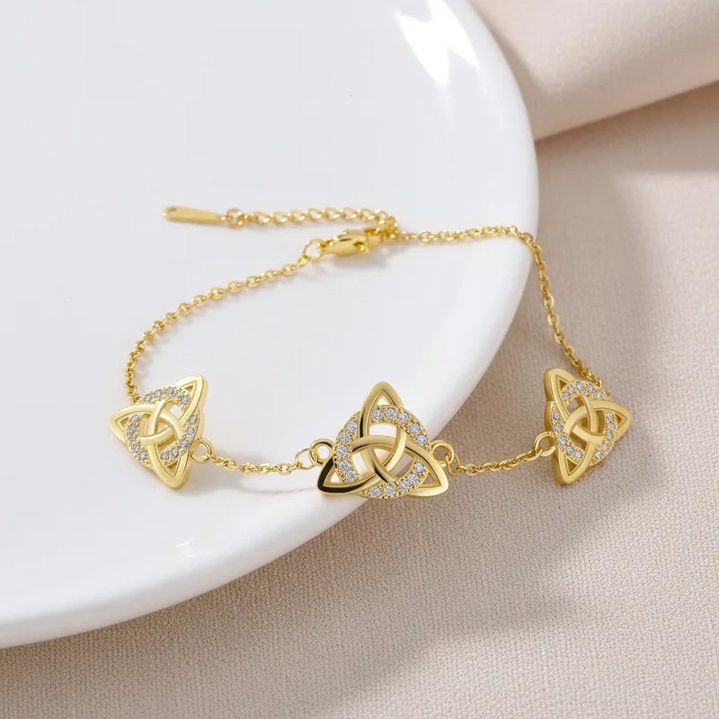 Celtic Knot Bracelet For Women In Copper Featuring A Golden Finish new design
