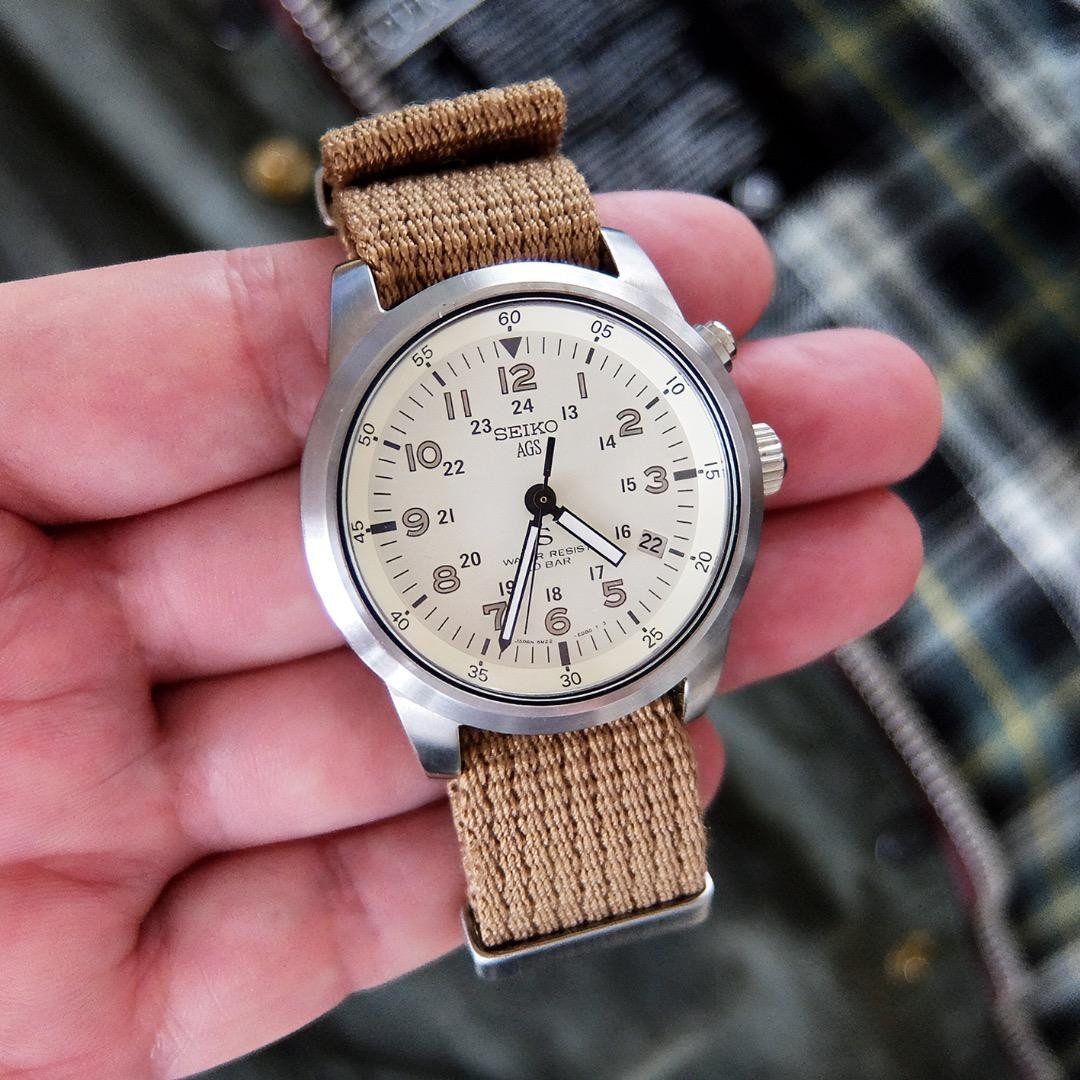 SEIKO SUS AGS Military Dial 5M22 6C20 Excellent Condition