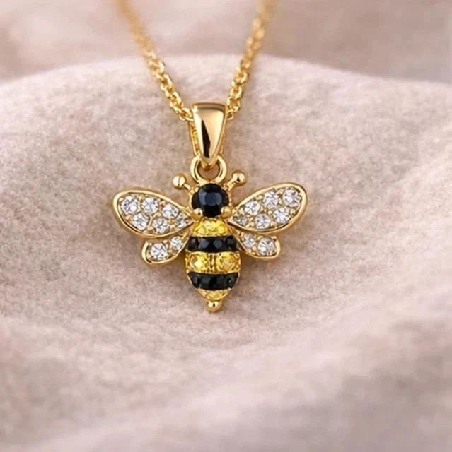 1.30Ct Round Cut Real Moissanite Honeybee Charm Pendant 14K Yellow Gold Plated