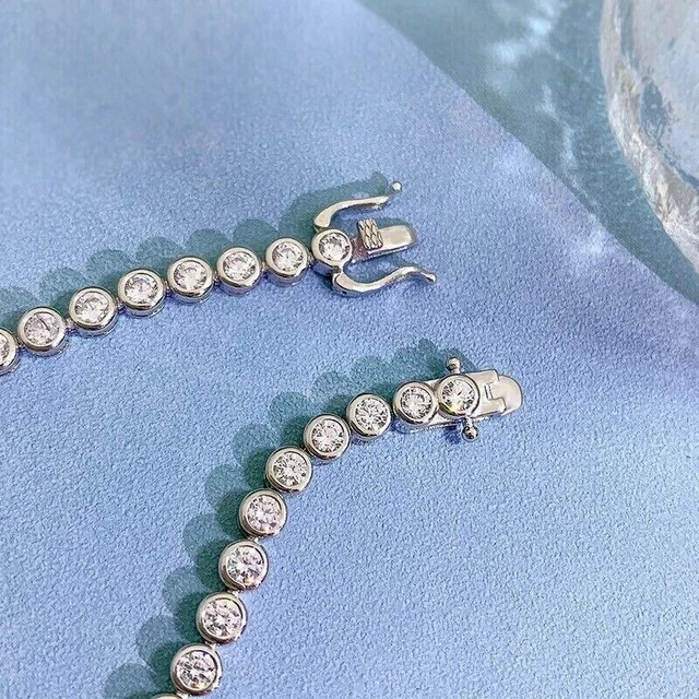 Bezel Set 7Ctw Round Cut moissanite Tennis Bracelet Solid 14k White Gold plated