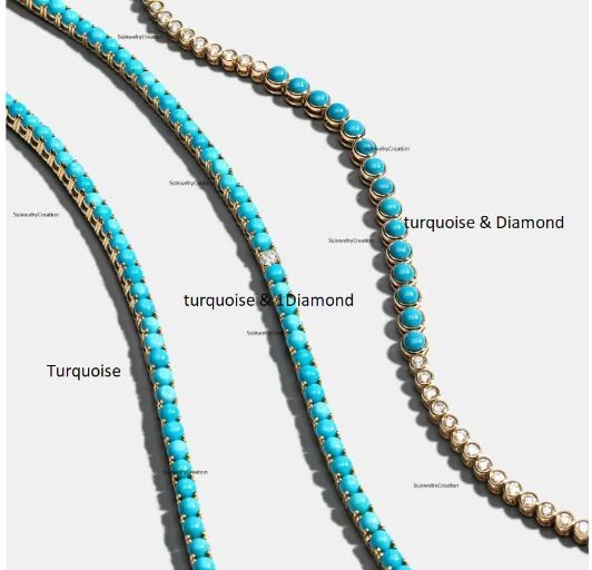 Sleeping Beauty Turquoise Round Cabochon Tennis Bracelet In 925 Silver
