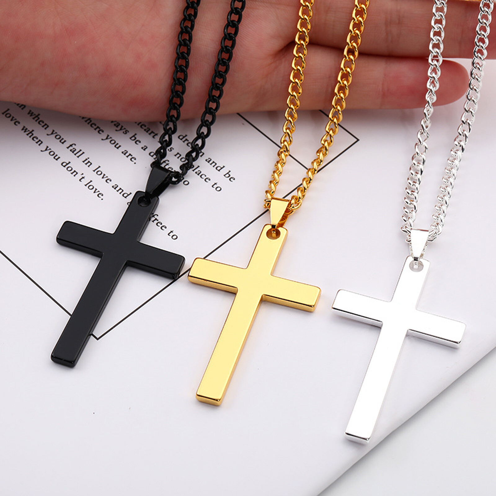 Stainless Steel – Men/Women – Black/Silver/Gold – Cross Pendant – 20″ Chain