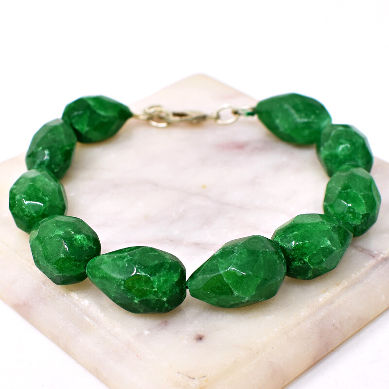 218.00 Cts Earth Mined 7″ Emerald Pear Shape Faceted Beads Bracelet NK-14E216