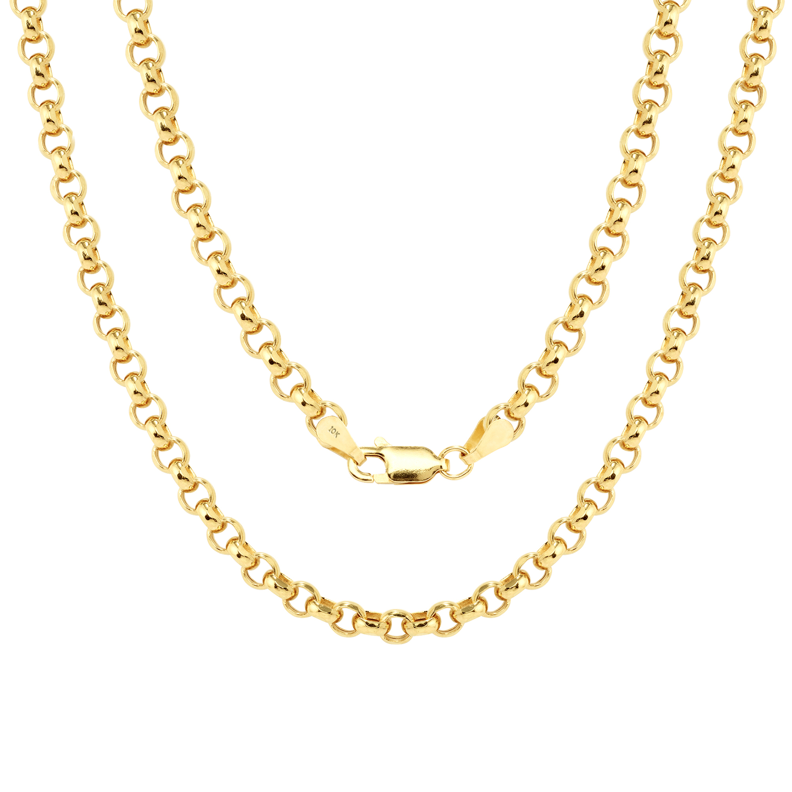10K Yellow Gold 4mm Rolo Round Circle Cable Link Chain Pendant Necklace, 18″-26″