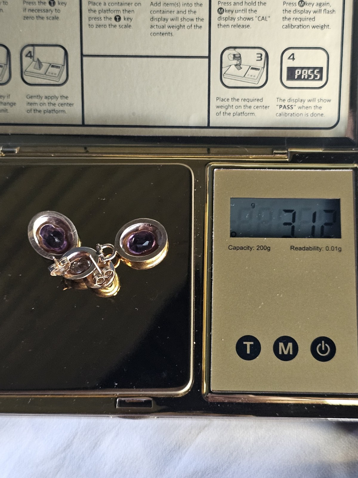 Vintage 14k Yellow Gold Purple Blue Gemstone Doorknocker Postback Earrings 3g