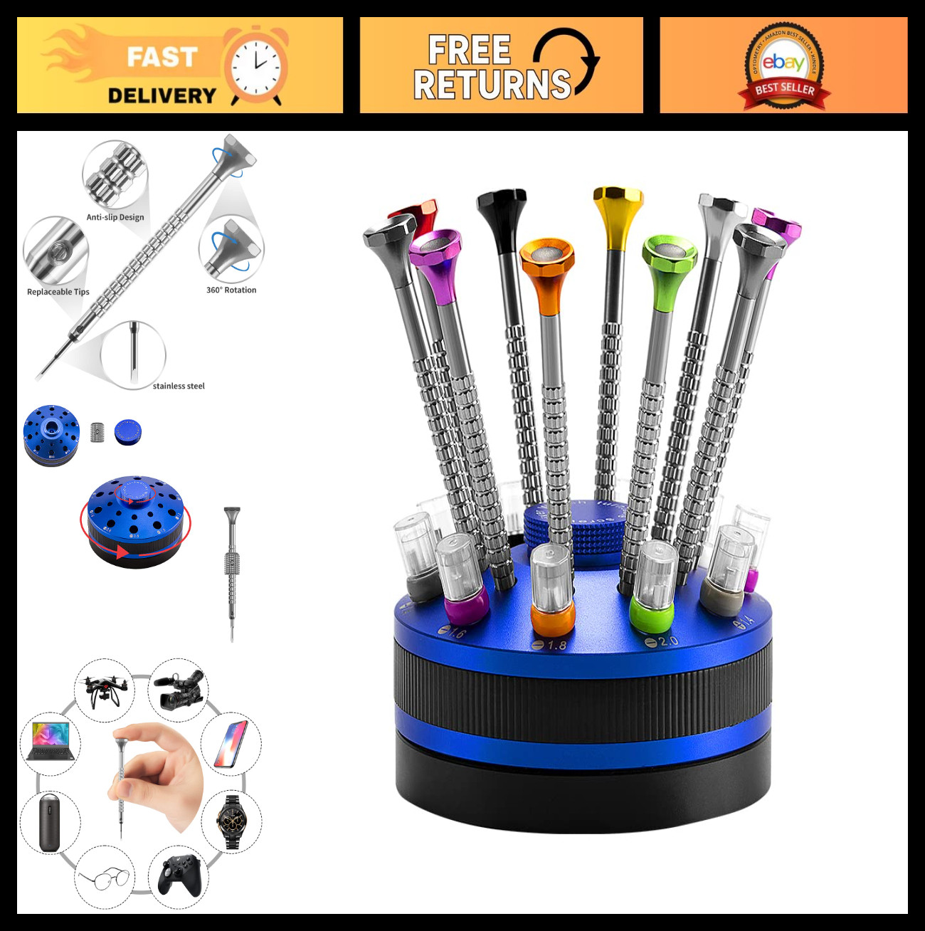 10-Piece Precision Watch Screwdriver Set with Extra Blades for Jewelry & Eyeglas
