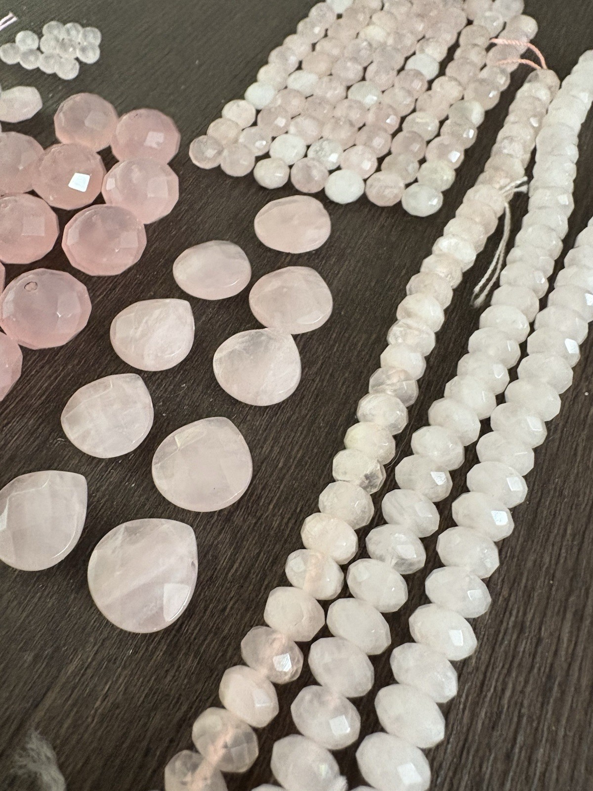 LOT Of Rose Quartz Heartshape Roundelle Stones Beads Read Info