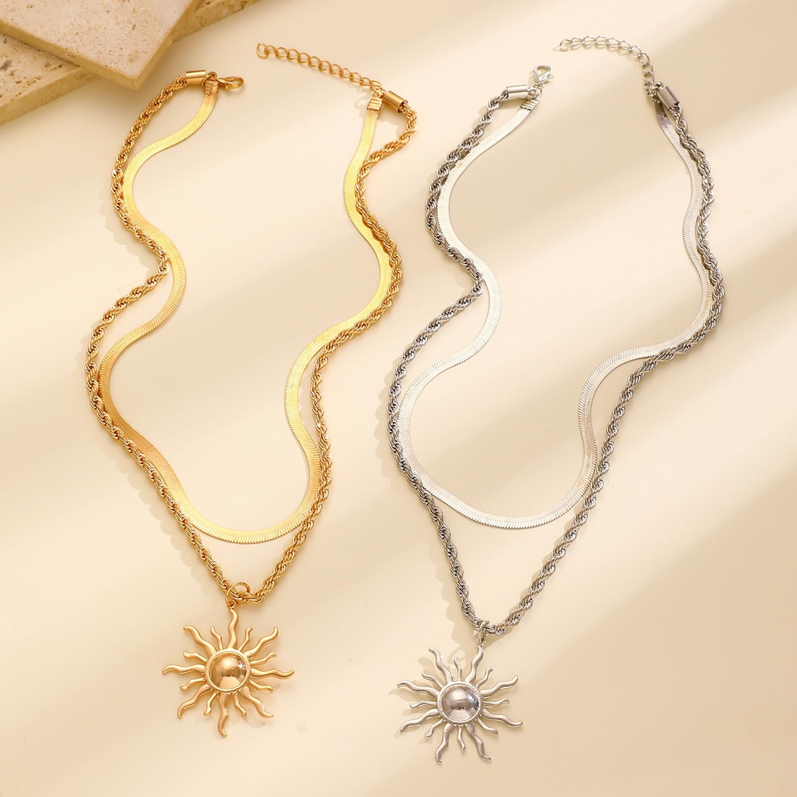 Yepelesi Sun Necklace for Women 14K Gold Silver Plated Layered Charm Necklace…