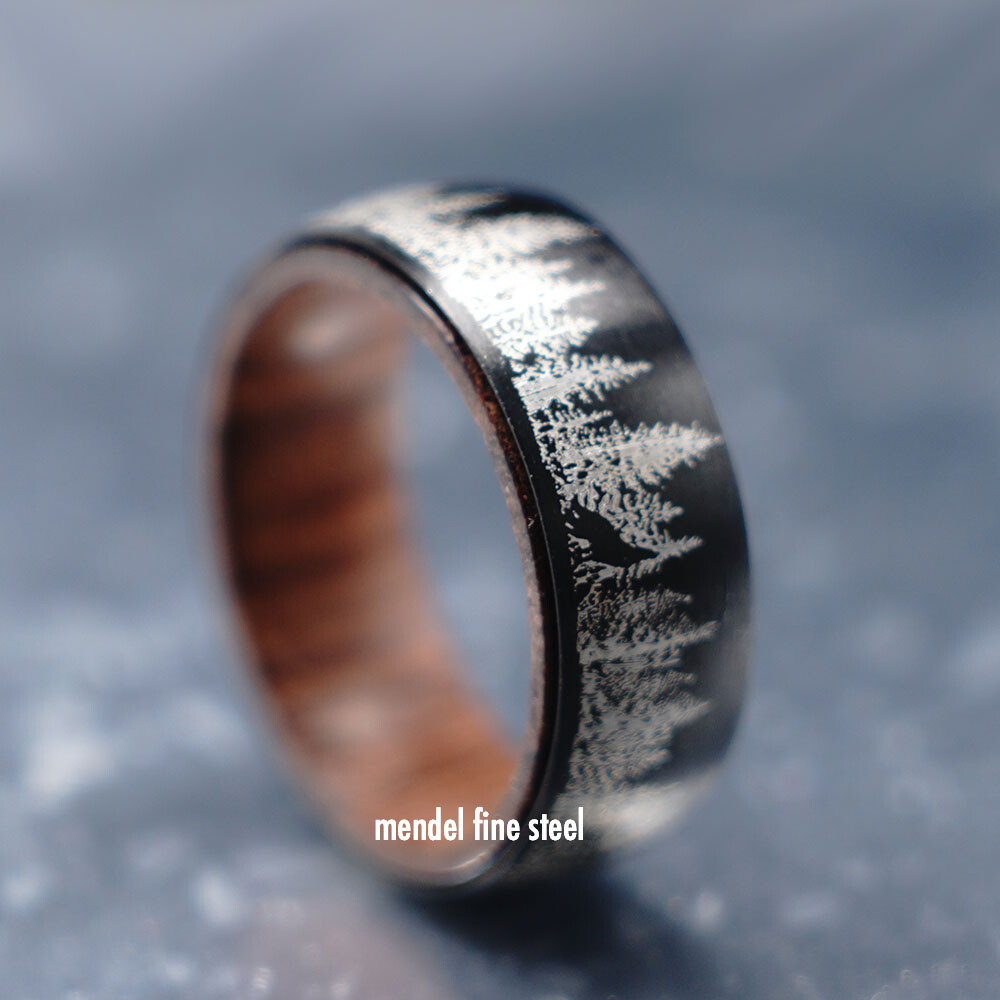MENDEL Mens Womens Black Wooden Wolf Band Ring Size 5 6 7 8 9 10 11 12 13 14 15
