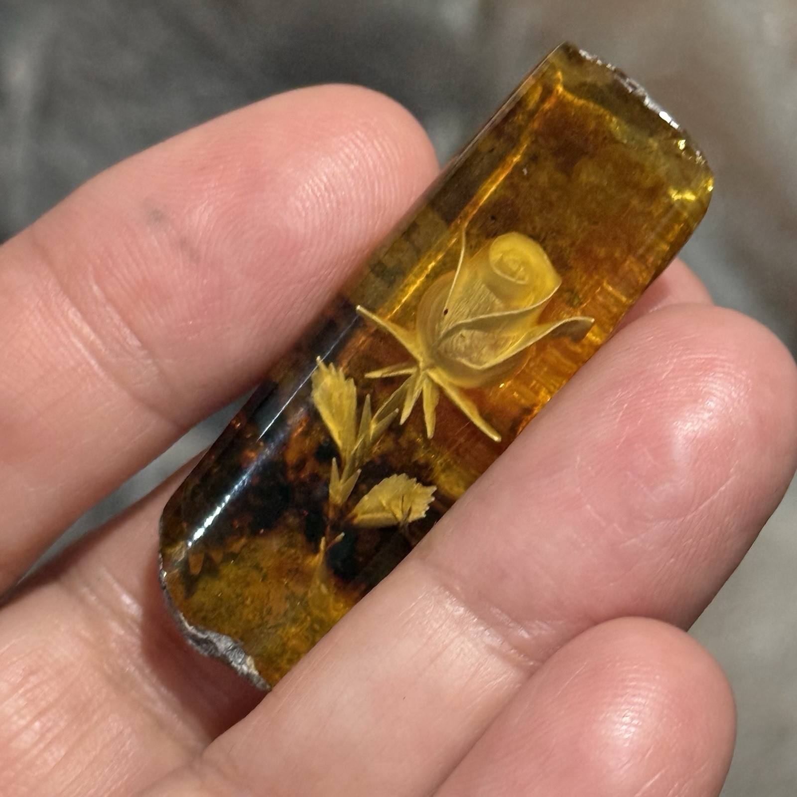 16.3ct 45.5x15x6mm Large Genuine Baltic Amber With Carved Rose Cabochon Gemstone