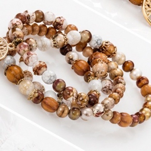 Tree of Life Stretch Bracelet 4-Set Earth Tone Wood & Stone Nature Spiritual