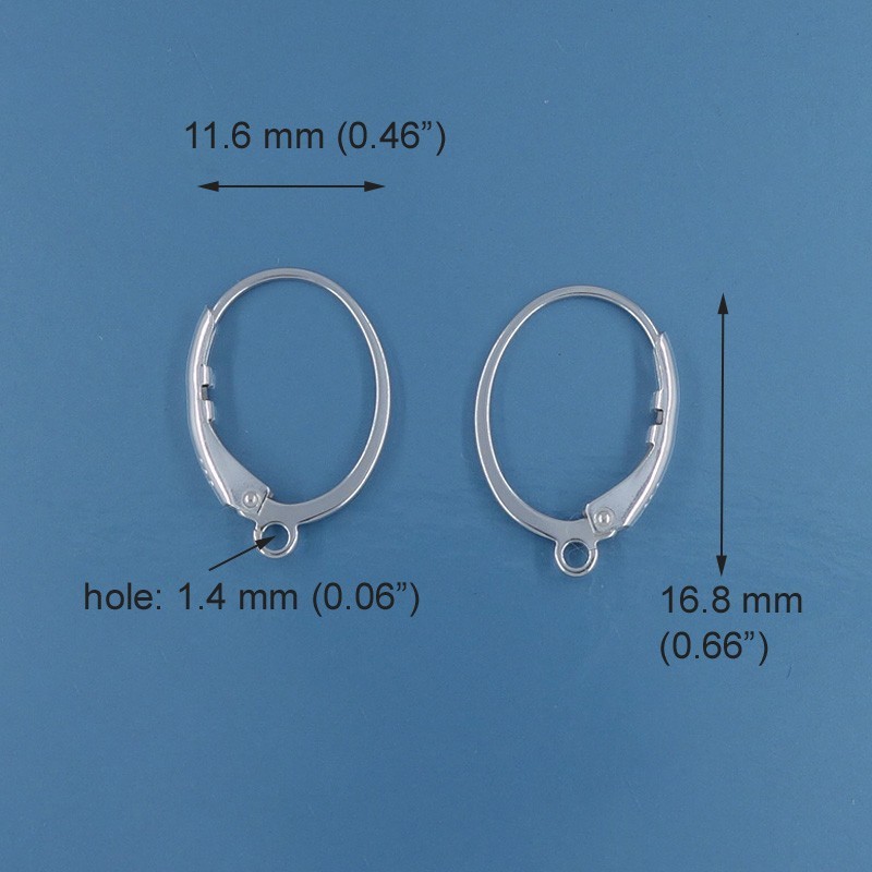 2 Sterling Silver Oval Leverback Ear Wire Earrings, Open Loop 11.6×16.8mm #33593