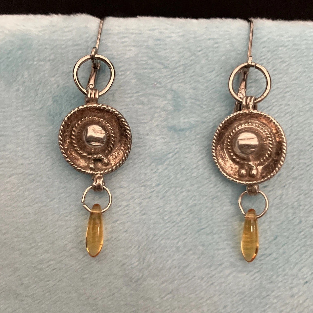 Silver Sombrero Dangle Earrings, Yellow Tear Drops, 925 Hooks, MiaChavi Geekery